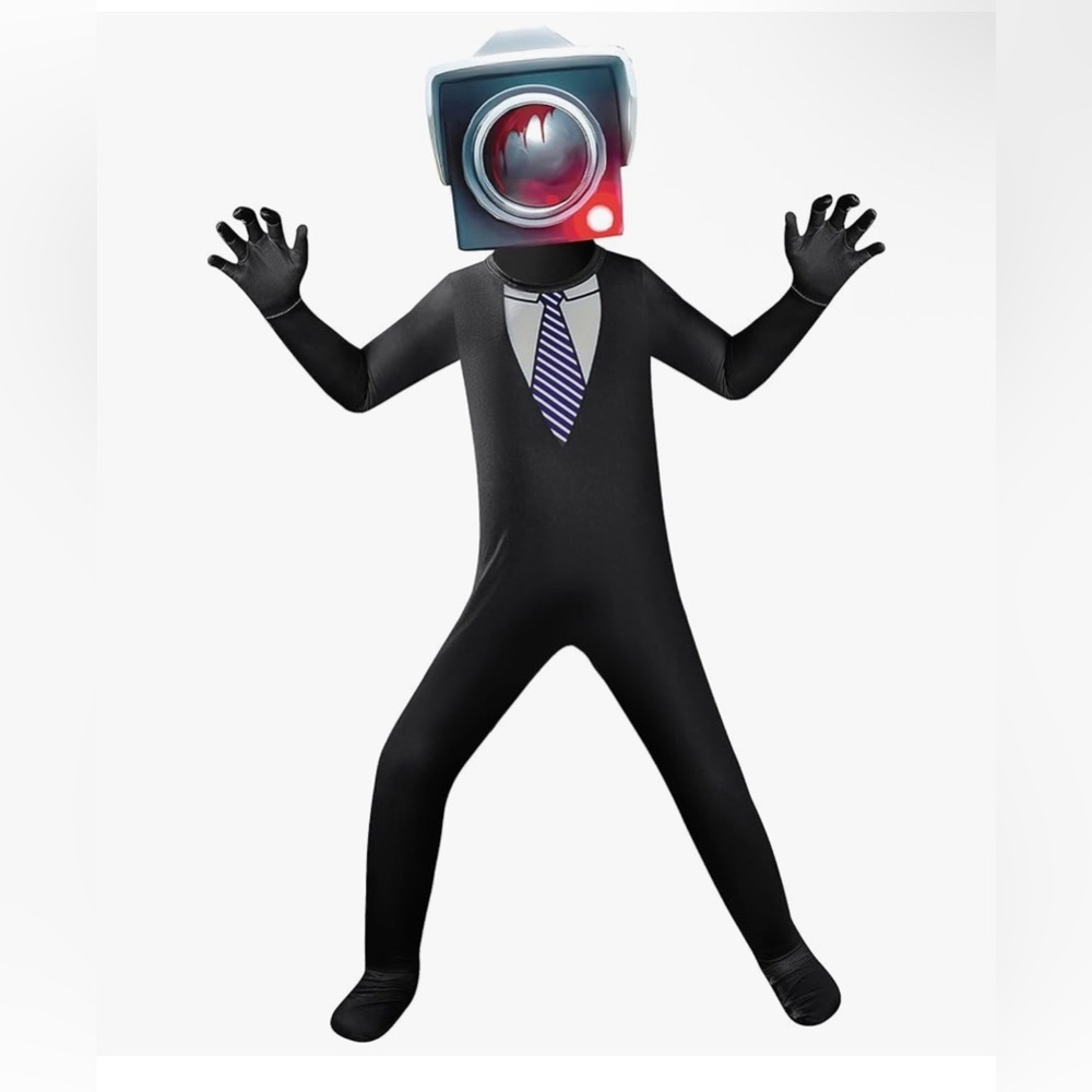Kids Skippity Toilet Roblox Camera Man TV Man Head Costume - Black 9-10Y
